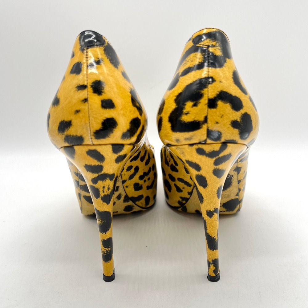 DOLCE & GABBANA Yellow Leopard Peep Toe Platform Pump 9.5 Black Animal Stiletto - Picture 4 of 16